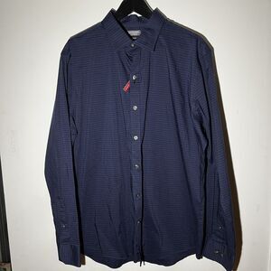 Van Heusen Men's L Blue stripes Dress Shirt Long Sleeve  Slim Fit/Stretch 16.5